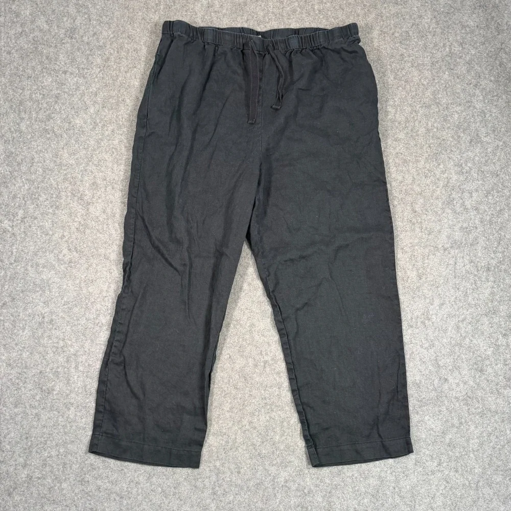 Quince Black European Linen Wide Leg Pull-On Cropped Pants Women's Size XL